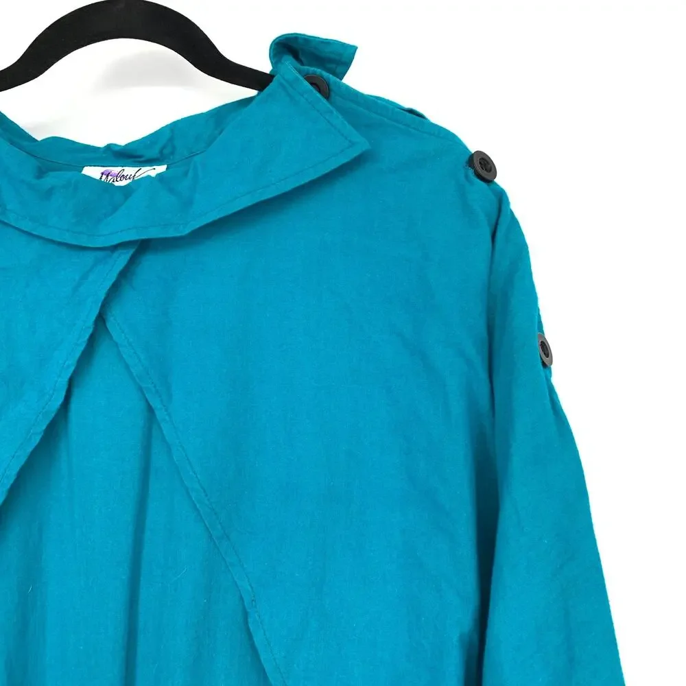 Vintage 80s Malouf Jumpsuit Womens Sz Medium Blue Button Detail Sleeves Cotton - Picture 4 of 10